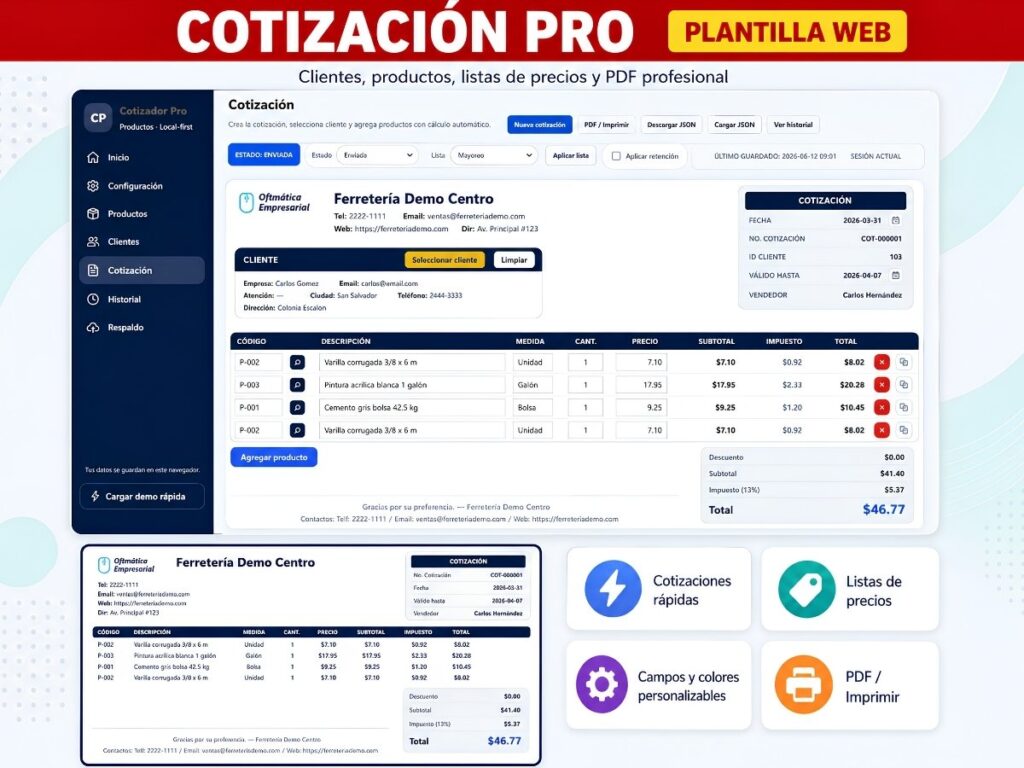 Cotización de Precios Pro - Plantilla Web